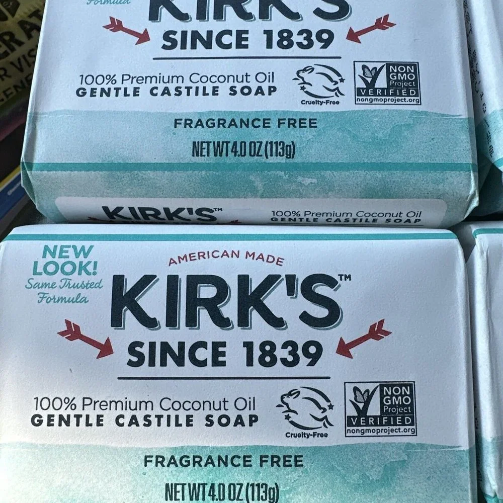 Fragrance Free Gentle Castile Bar Soap‎ by Kirk's Natural 4 oz bar 4 Bars Total
